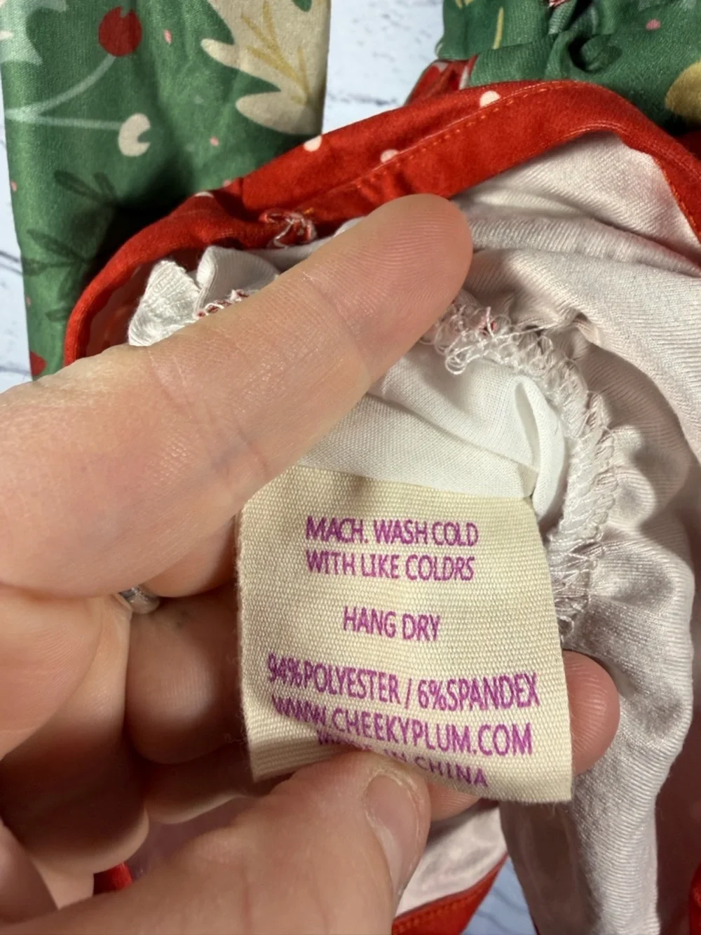 cheeky plum Christmas Green Floral Dress with Red Polka-Trim
